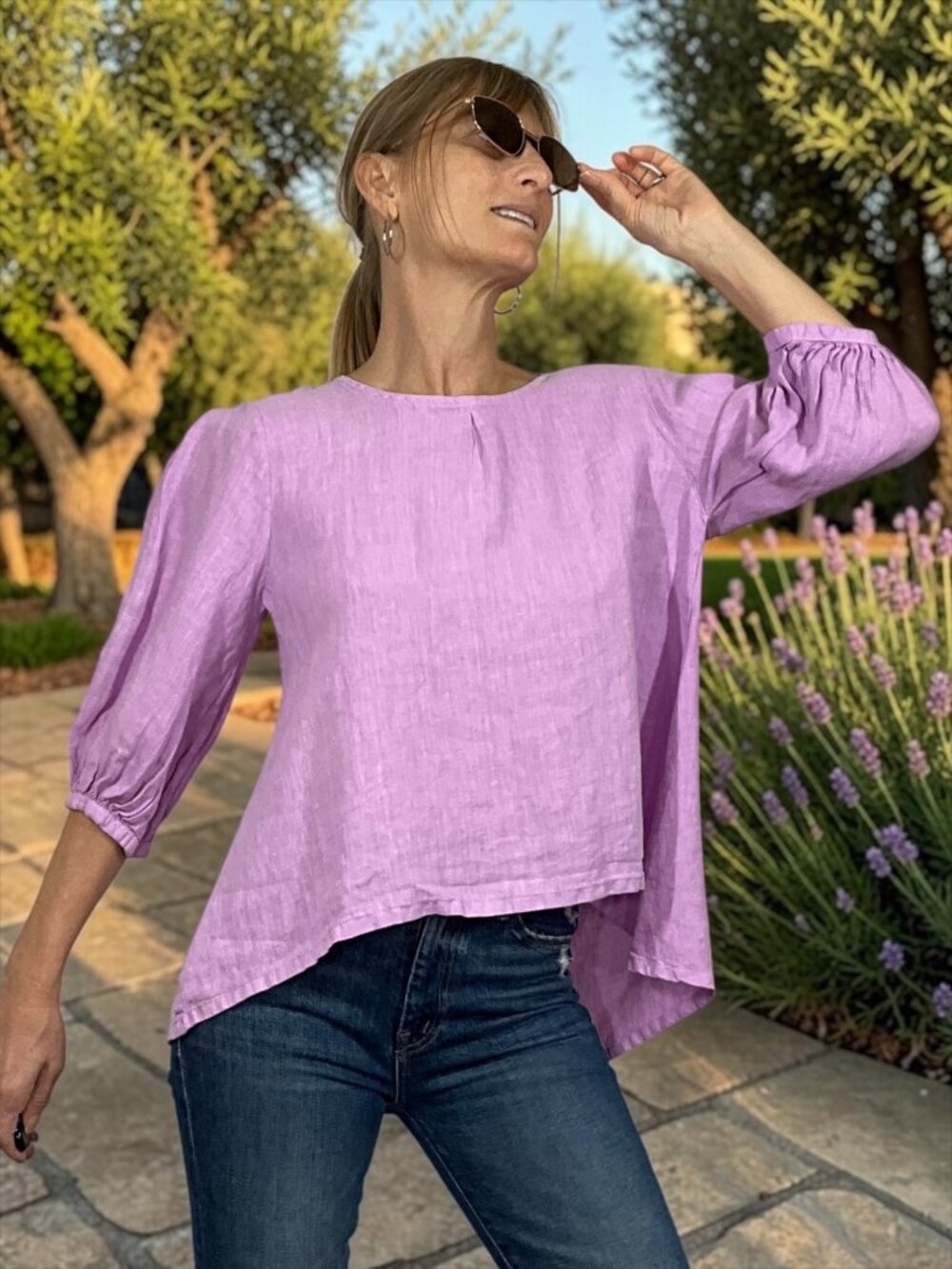 Bryn Walker Linen Lucinda Shirt Top XXS 2XS Purple High Low